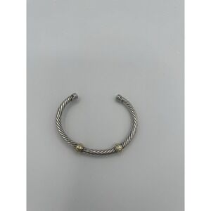 David Yurman Sterling Silver 14K Yellow Gold Bead Enhancer Cable Cuff Bracelet